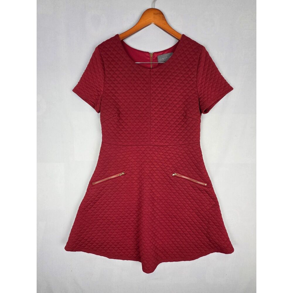 Sundays in Brooklyn Maroon Quilted Dress Fit & Flare Zip Pockets Size XL Preppy